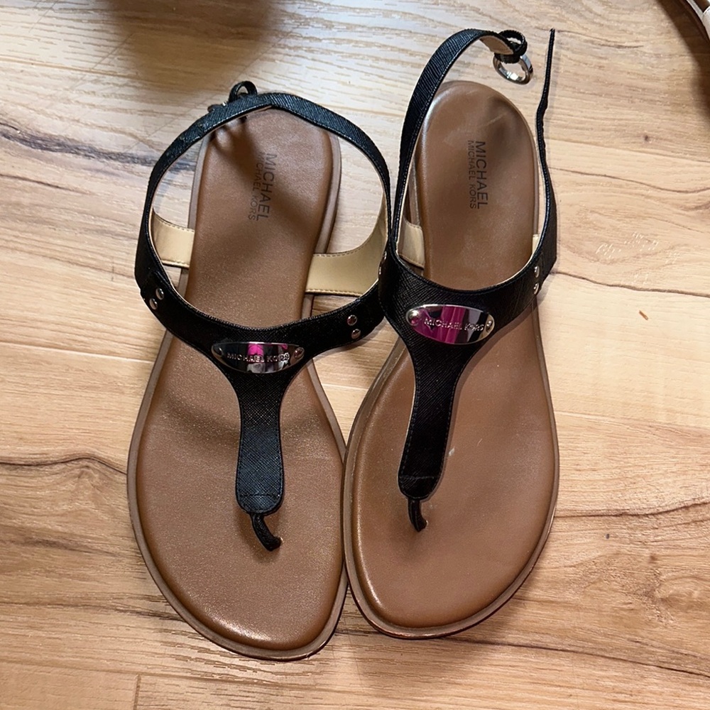 Michael Kors Black and Brown Sandals with Leather Straps